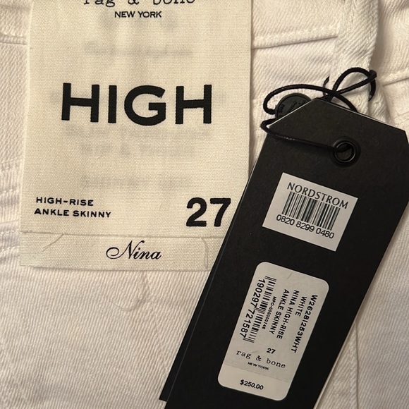 NWT rag & bone Jeans White Nina HighRise Ankle Skinny Retail $250 Size 23 - Picture 11 of 11